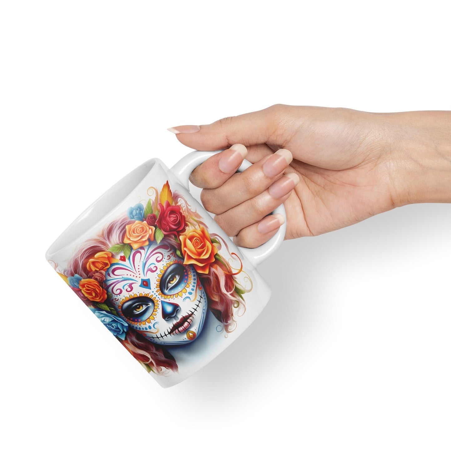 Sugar Skull and Roses Ceramic Coloured Mug Cup for Tea Coffee Hot Brew 330ml 11Oz Gift sk3