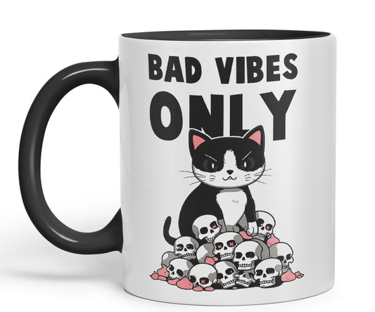 Bad Vibes Cats Sarcastic Joke Ceramic Coloured Mug Cup for Tea Coffee Hot Brew 330ml 11oz