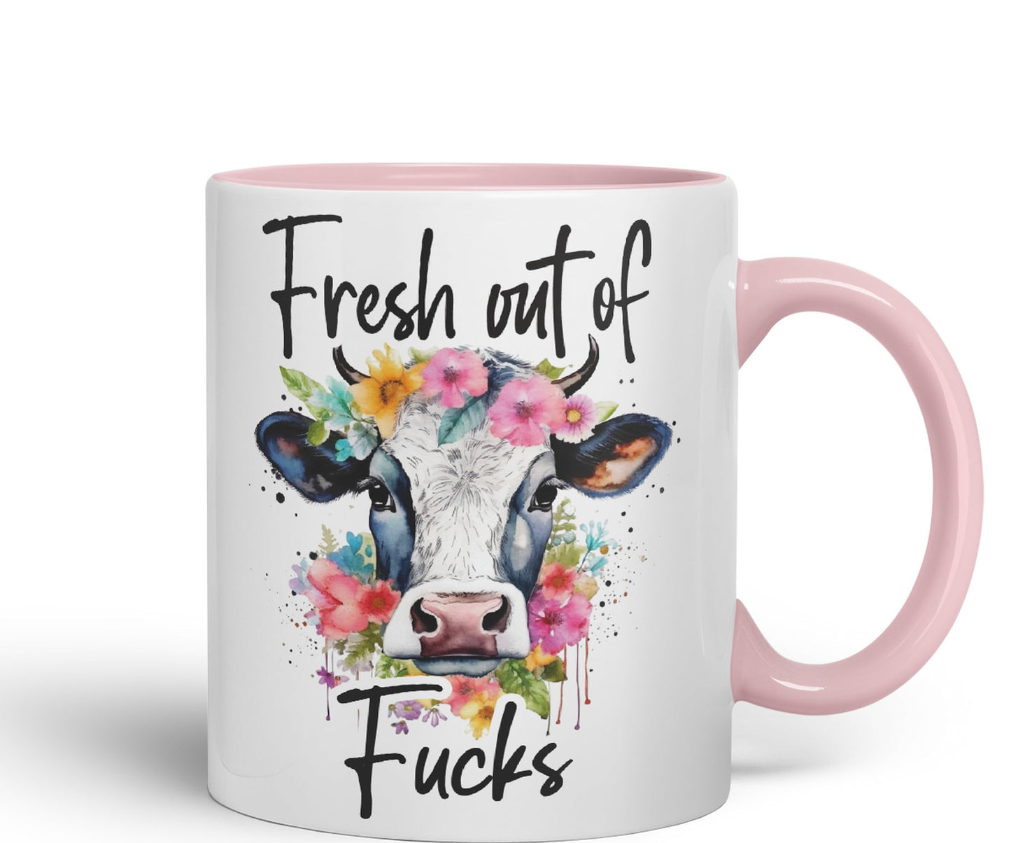 Fresh Out of Fu Cow Joke sarkasm Sarcastic Ceramic Coloured Mug Cup for Tea Coffee Hot Brew 330ml 11Oz Gift