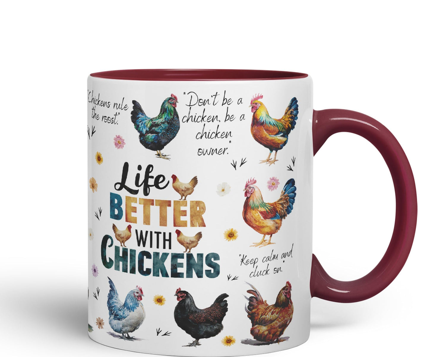 Life Better with Chickens Joke sarkasm Sarcastic Ceramic Coloured Mug Cup for Tea Coffee Hot Brew 330ml 11Oz Gift