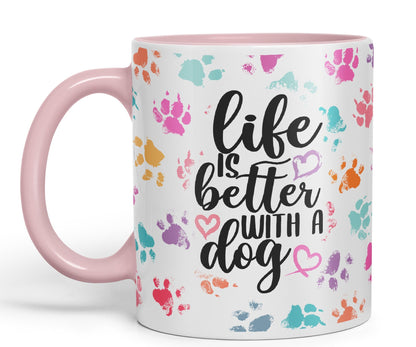 Vixar Life is Better with a Dog Coloured Ceramic Mug Cup Gift 330ml 11oz Work Office Tea Coffee