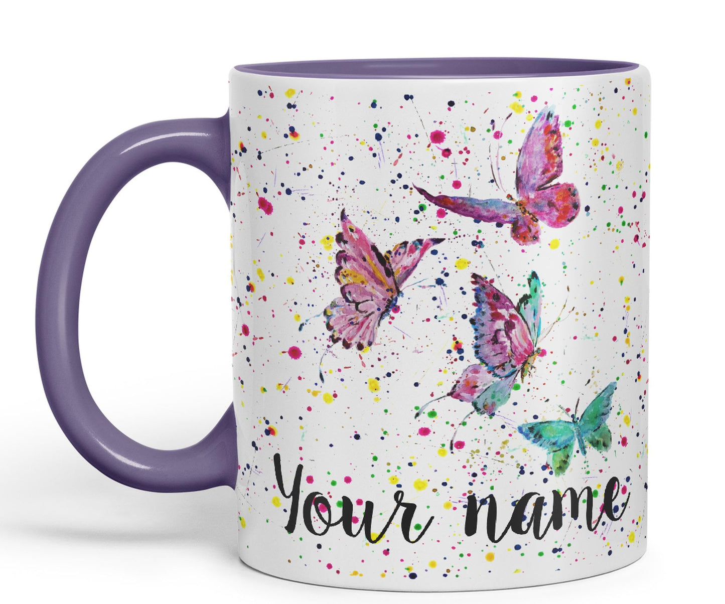 Personalised mug with Your Text name Butterfly animals Watercolour Art Coloured Ceramic Mug Cup Gift 330ml 11oz Custom Work Office Tea Coffee