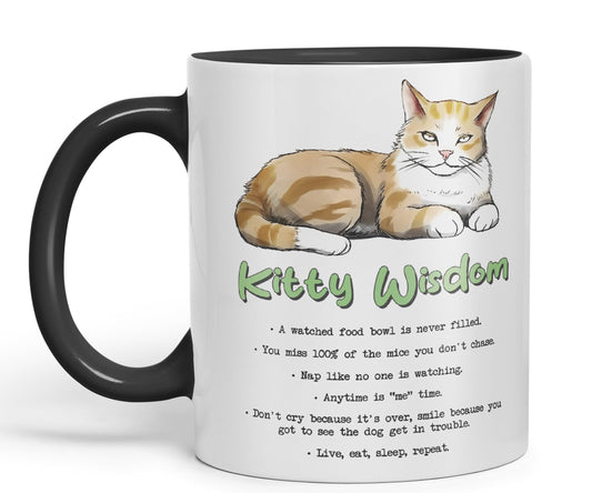 Kitty Wisdom a Watched Food… Live eat Sleep Repeat, cat Sarcastic Joke Ceramic Coloured Mug Cup for Tea Coffee Hot Brew 330ml 11Oz