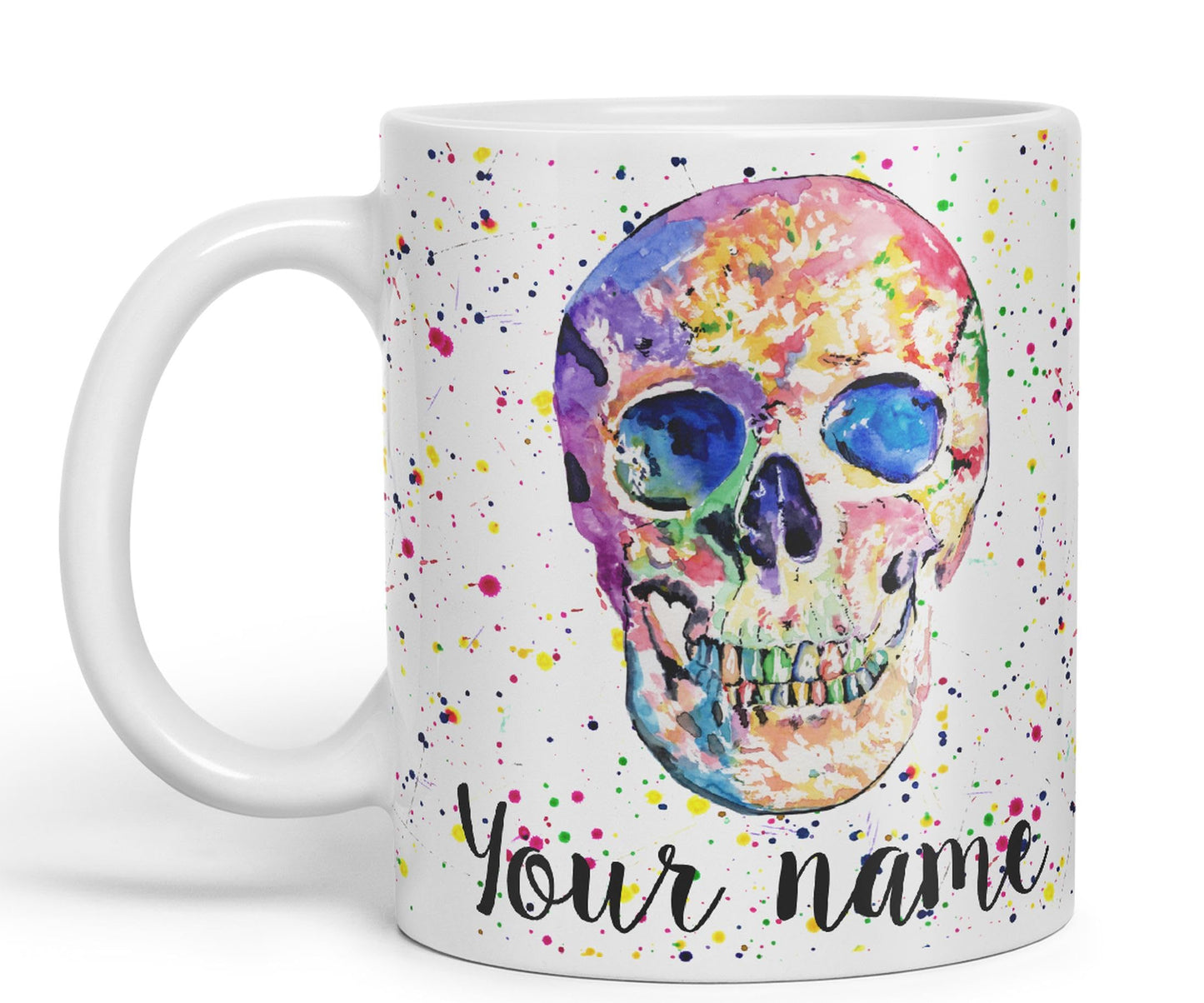 Vixar Personalised with Your Text Skull Front Art Coloured Ceramic Mug Cup Gift 330ml 11oz Custom Work Office Tea Coffee