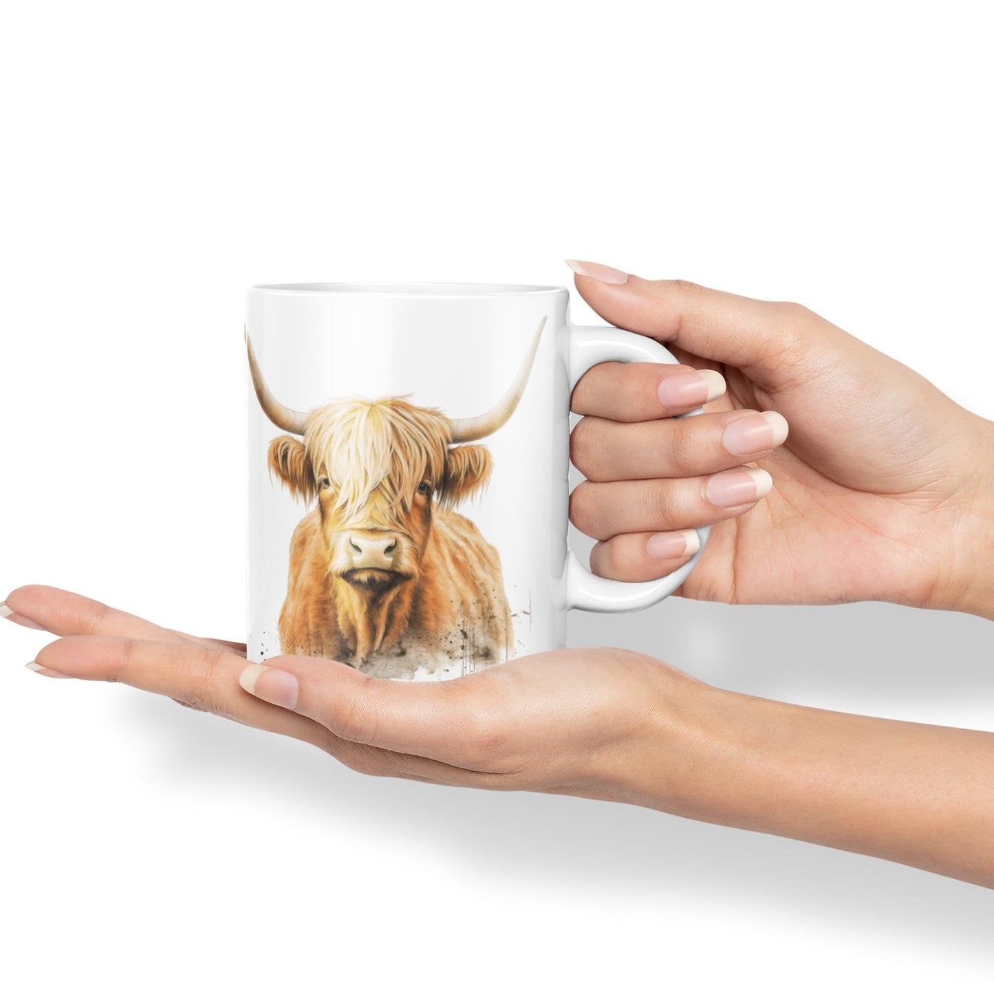 Vixar Highland Cow Scottish Farm Animals Watercolour Art Coloured 330 ml Mug Cup Gift Birthday Work Office Tea Coffee (hc5)