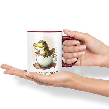 Hot Croc-olate, hot Chocolate Crocodile Joke sarkasm Sarcastic Ceramic Coloured Mug Cup for Tea Coffee Hot Brew 330ml 11Oz Gift