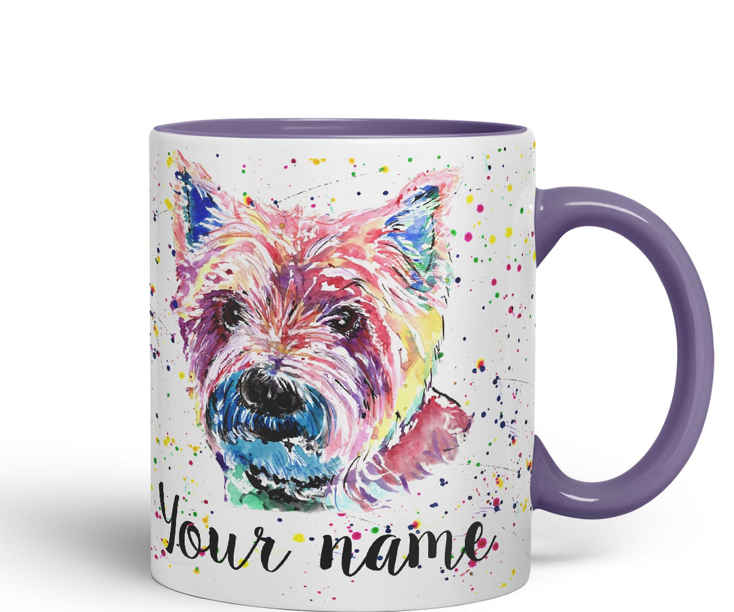 Personalised mug with Your Text name West Highland terrier Scottish animals Watercolour Art Coloured Ceramic Mug Cup Gift 330ml 11oz Custom Work Office Tea Coffee