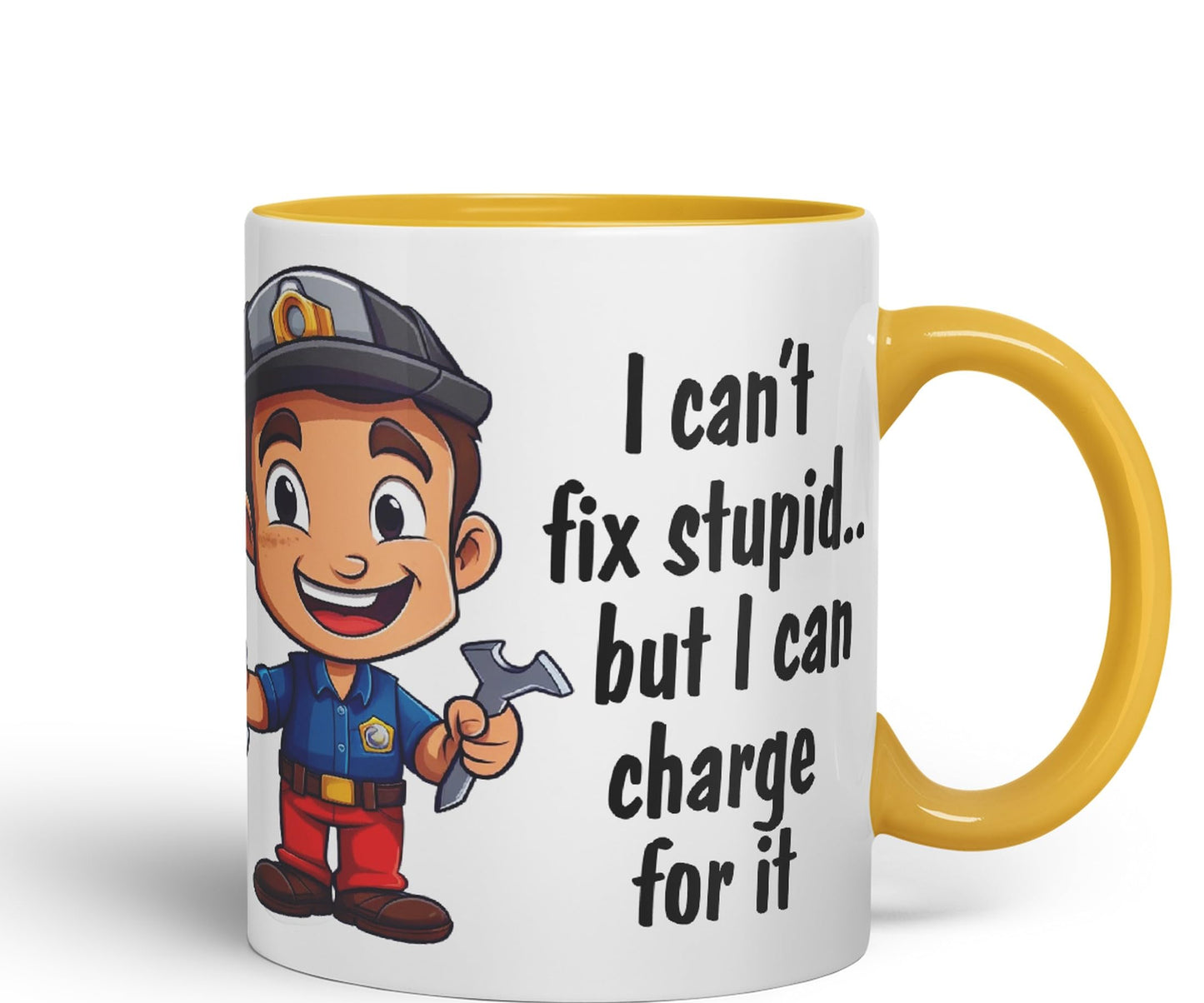 I Can't fix Stupid.. But I can Charge for it, Joke Sarcastic Ceramic Coloured Mug Cup for Tea Coffee Hot Brew 330ml 11Oz
