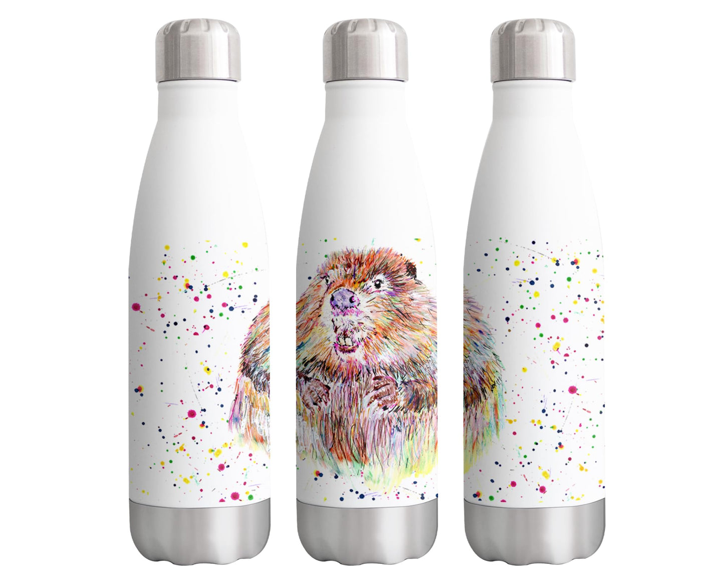 Vixar Beaver wildlife Animals Watercolour Bottle double Wall insulated Stainless steel sport Drinks 500ml