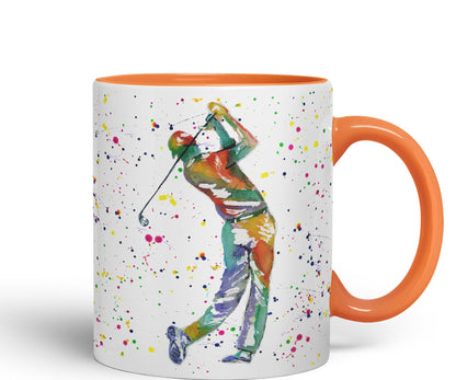 Golfer Golf Sport Watercolour hobby Ceramic Coloured Mug Cup for Tea Coffee Hot brew 330ml 11Oz Gift