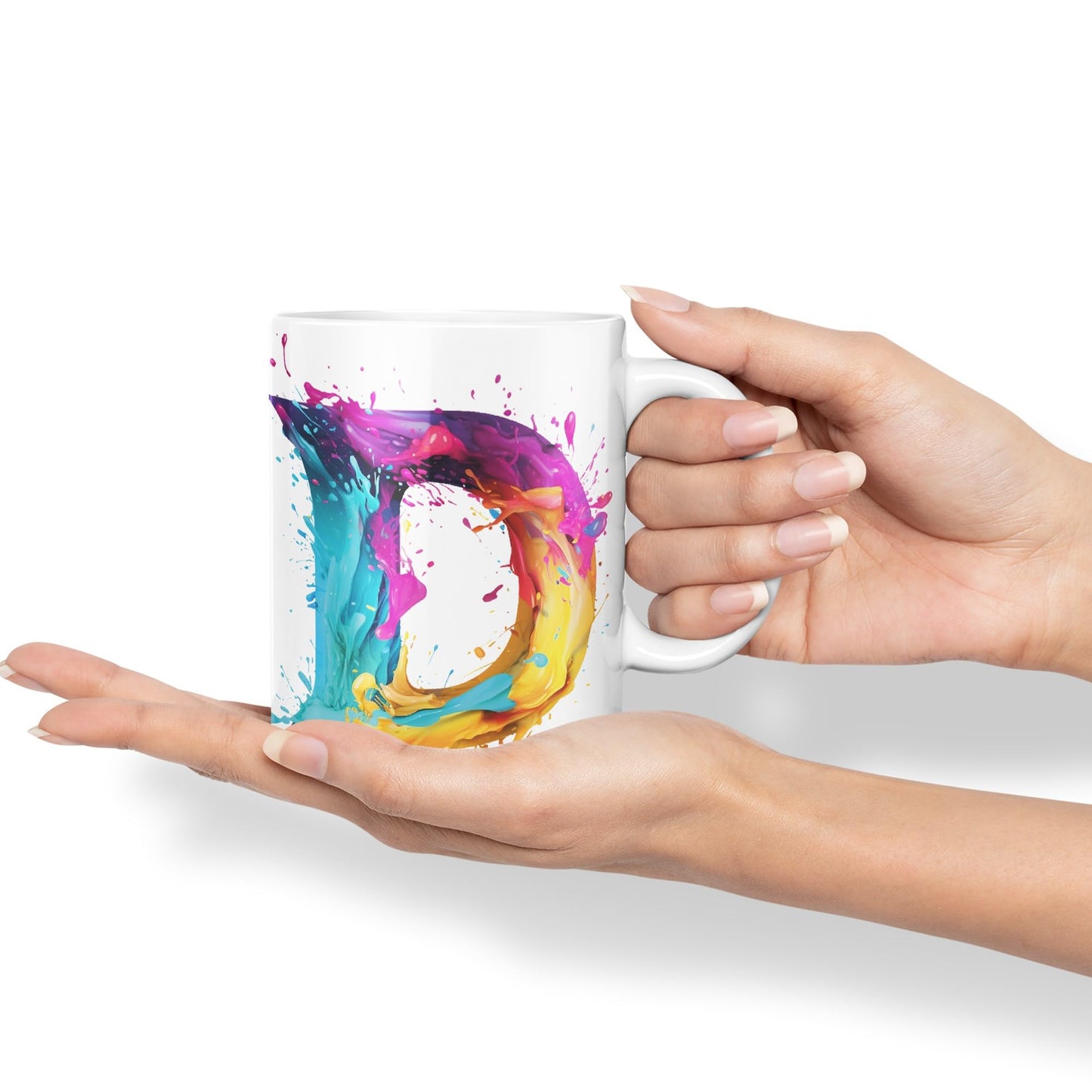 Letter D mug, Alphabet Letter D Monogram watercolour Ceramic Coloured Mug Cup for Tea Coffee Hot brew 330ml 11Oz Gift