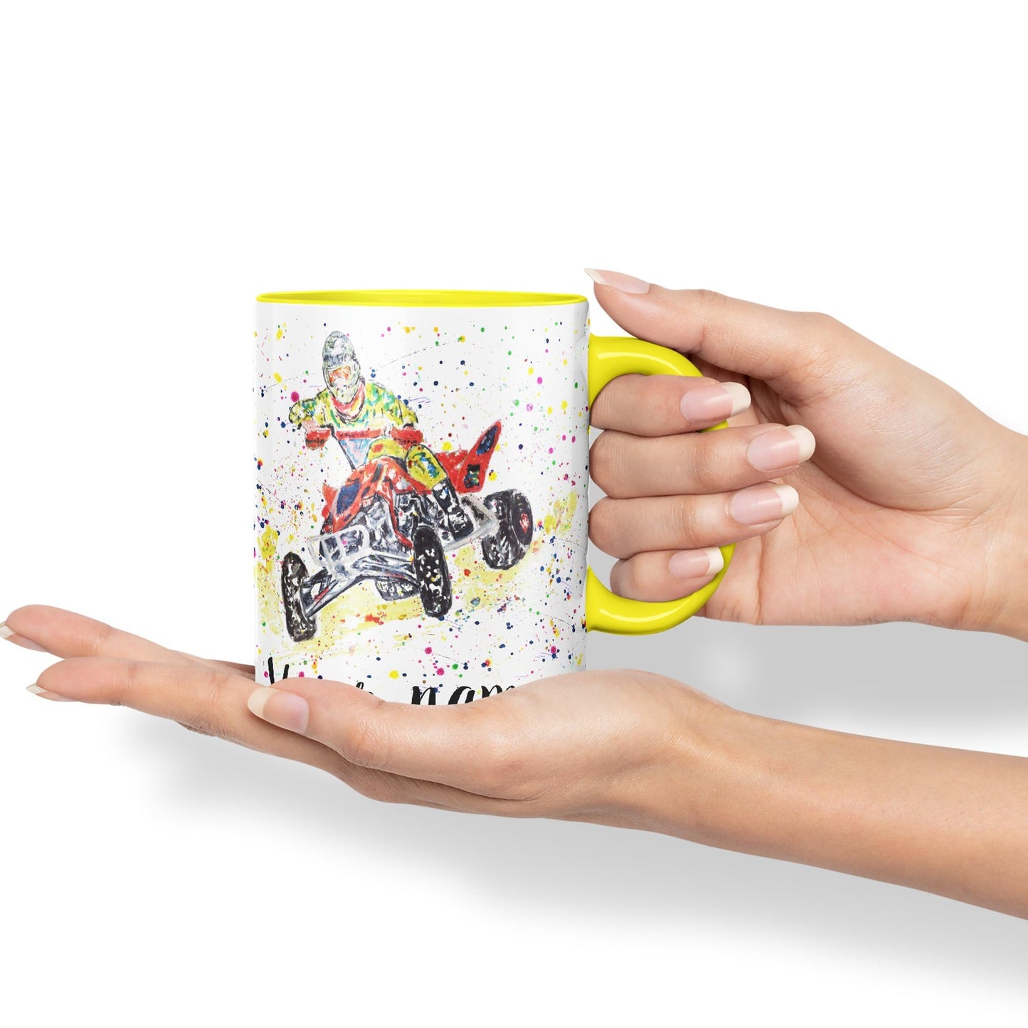 Vixar Personalised with Your Text Motor Quad Bike Motocross Art Coloured Ceramic Mug Cup Gift 330ml 11oz Custom Work Office Tea Coffee