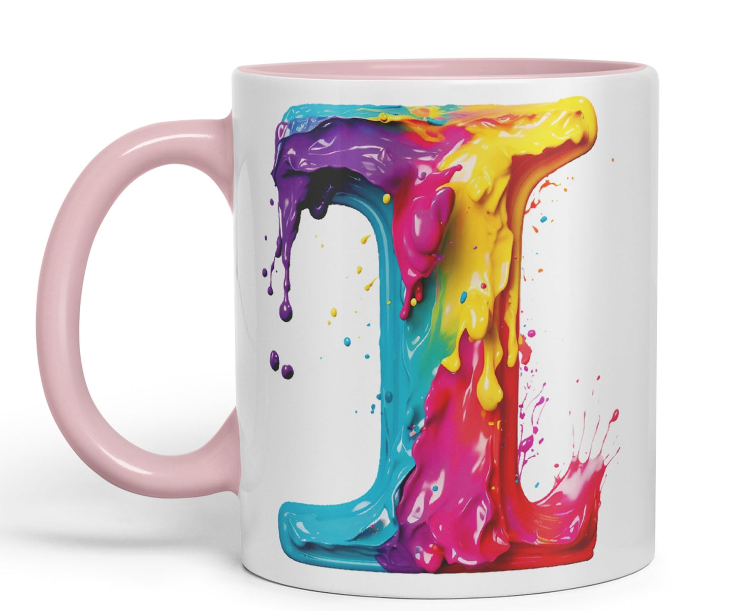 Letter I mug, Alphabet Letter I Monogram watercolour Ceramic Coloured Mug Cup for Tea Coffee Hot brew 330ml 11Oz Gift