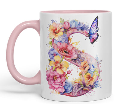 Letter S mug, Floral flowers butterfly Alphabet Letter S Monogram watercolour Ceramic Coloured Mug Cup for Tea Coffee Hot brew 330ml 11Oz Gift