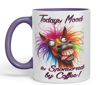 Todays Mood is Sponsored by Coffee! Horse Joke sarkasm Sarcastic Ceramic Coloured Mug Cup for Tea Coffee Hot Brew 330ml 11Oz Gift