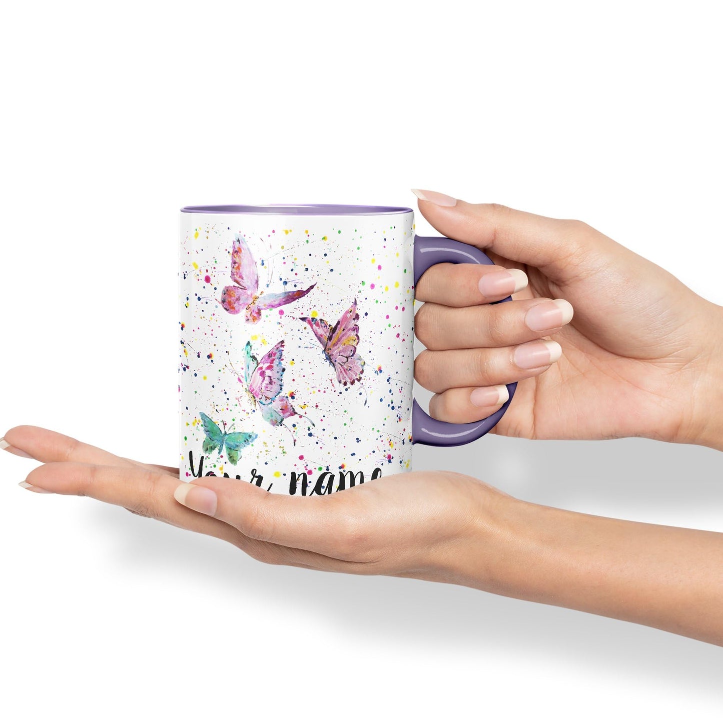 Personalised mug with Your Text name Butterfly animals Watercolour Art Coloured Ceramic Mug Cup Gift 330ml 11oz Custom Work Office Tea Coffee