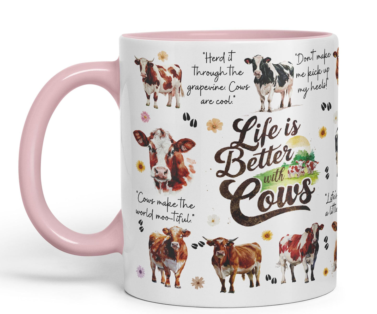 Life Better with Cows Joke sarkasm Sarcastic Ceramic Coloured Mug Cup for Tea Coffee Hot Brew 330ml 11Oz Gift