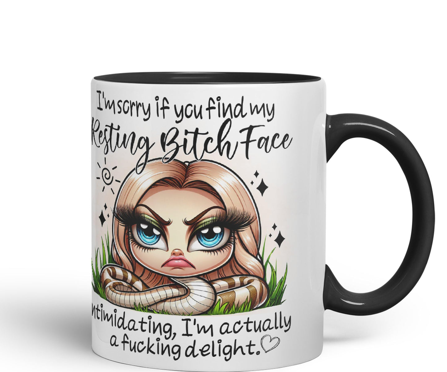 Im Sorry if You find My Resting Bitch face...,Snake Joke sarkasm Sarcastic Ceramic Coloured Mug Cup for Tea Coffee Hot Brew 330ml 11Oz Gift