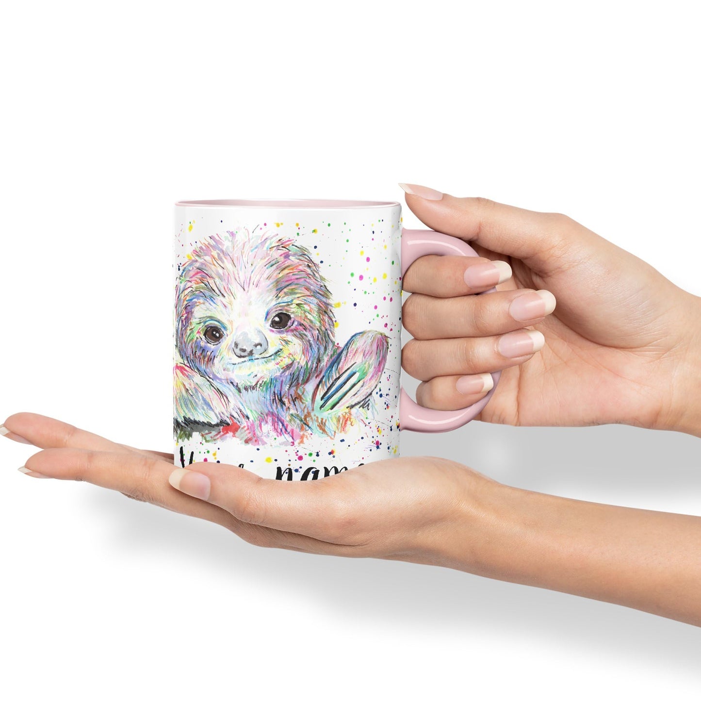 Vixar Personalised with Your Text Sloth Lazy Animals Watercolour Art Coloured Ceramic Mug Cup Gift 330ml 11oz Custom Work Office Tea Coffee (O1)