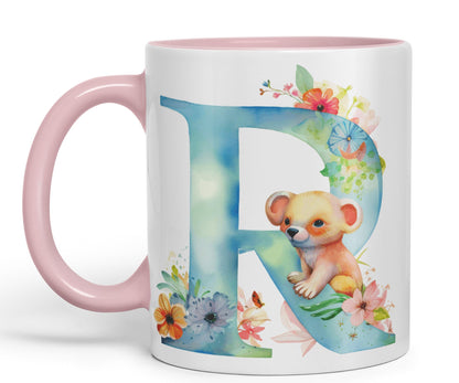 Letter R mug, Animals Alphabet Letter R Monogram animal for kids Ceramic Coloured Mug Cup for Tea Coffee Hot brew 330ml 11Oz Gift