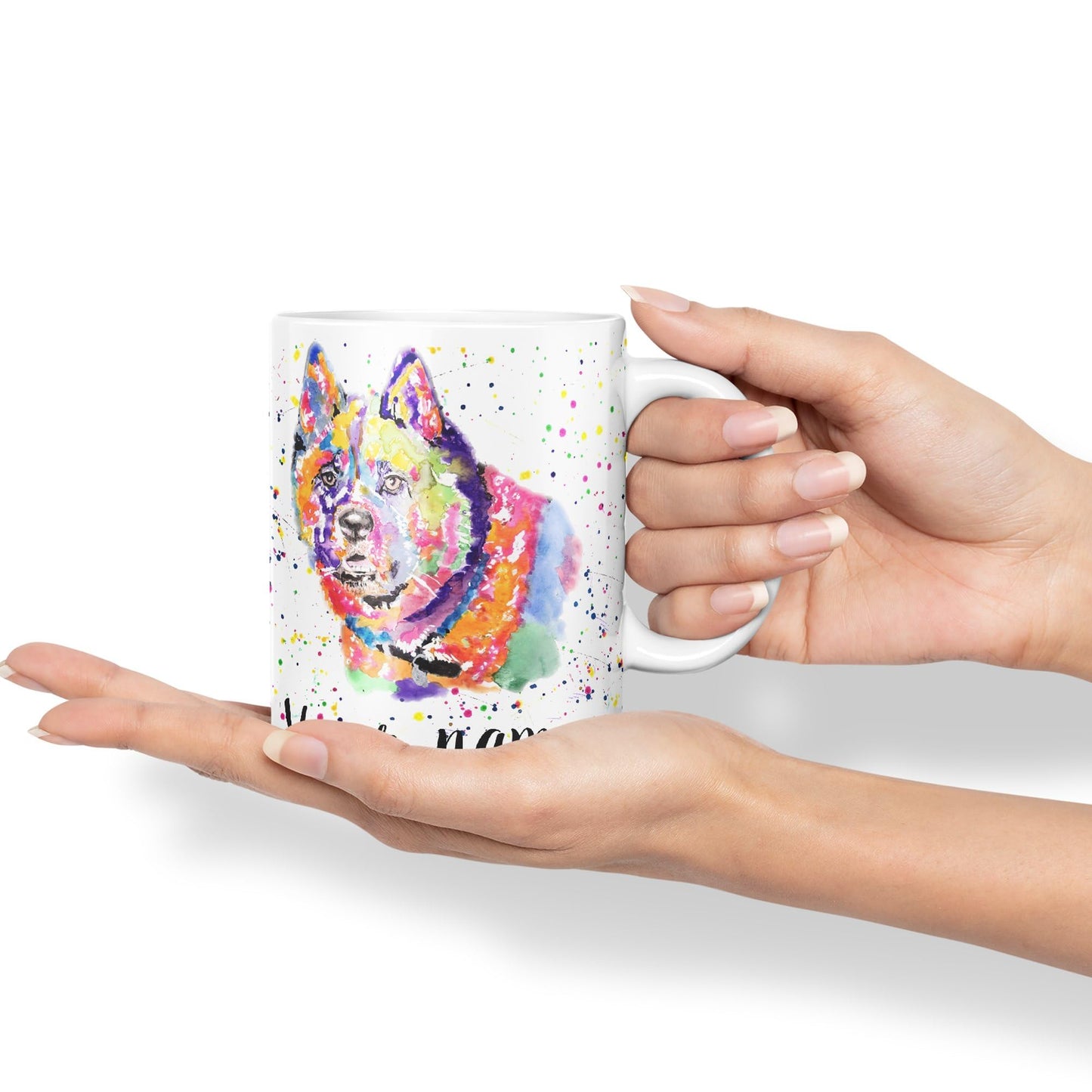 Vixar Personalised with Your Text Akita Dog pet Watercolour Art Coloured Ceramic Mug Cup Gift 330ml 11oz Custom Work Office Tea Coffee