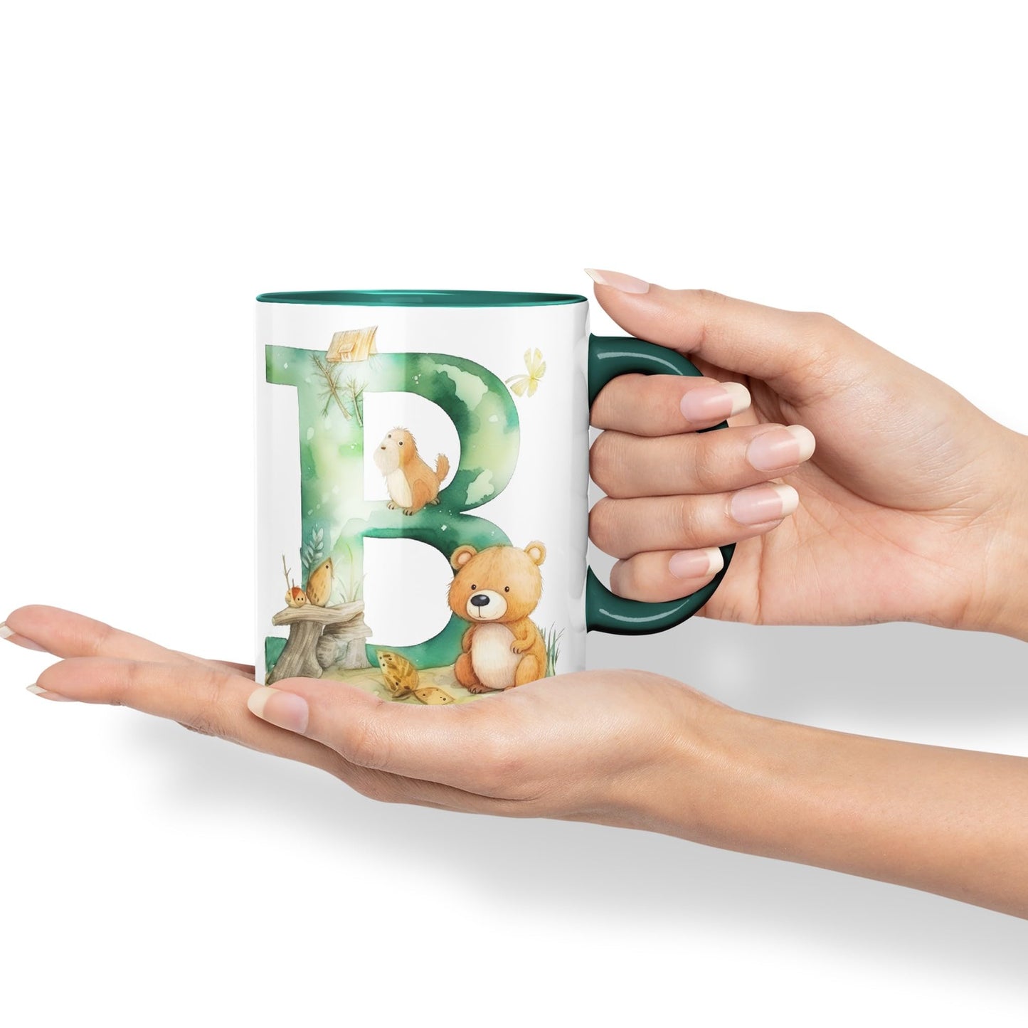 Letter B mug, Animals Alphabet Letter B Monogram animal for kids Ceramic Coloured Mug Cup for Tea Coffee Hot brew 330ml 11Oz Gift