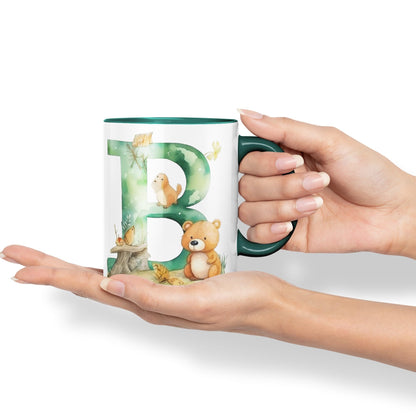 Letter B mug, Animals Alphabet Letter B Monogram animal for kids Ceramic Coloured Mug Cup for Tea Coffee Hot brew 330ml 11Oz Gift
