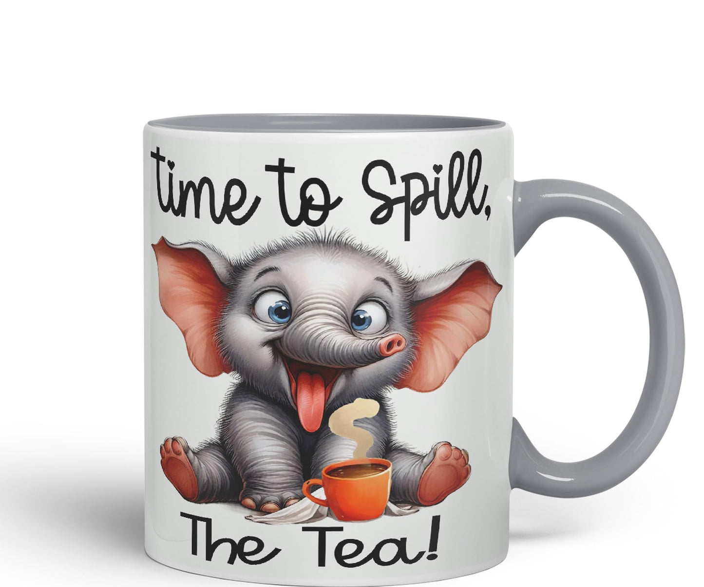 Time to Spill The Tea Elephant Joke sarkasm Sarcastic Ceramic Coloured Mug Cup for Tea Coffee Hot Brew 330ml 11Oz Gift