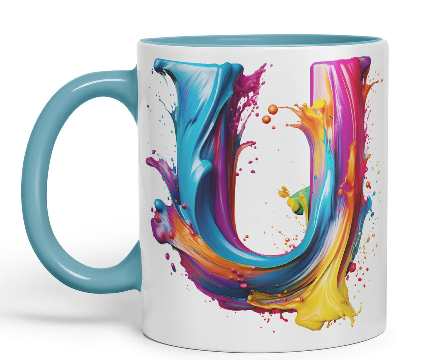 Letter U mug, Alphabet Letter U Monogram watercolour Ceramic Coloured Mug Cup for Tea Coffee Hot brew 330ml 11Oz Gift