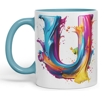 Letter U mug, Alphabet Letter U Monogram watercolour Ceramic Coloured Mug Cup for Tea Coffee Hot brew 330ml 11Oz Gift