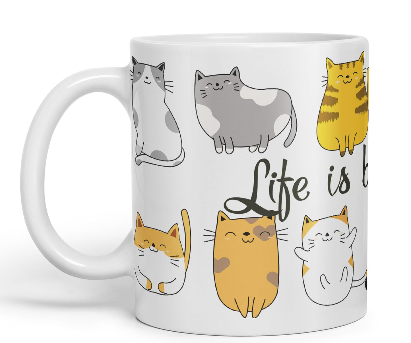 Vixar Life is Better with a cat Ceramic Coloured Mug Cup Gift Tea Coffee Christmas Office Home Cat Lovers