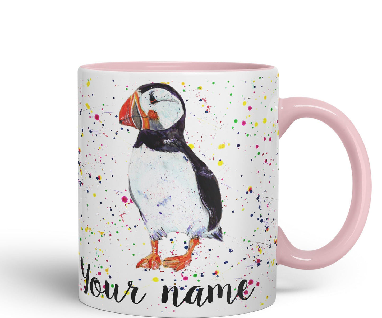 Vixar Personalised with Your Text Puffin Bird Animals Watercolour Art Coloured Ceramic Mug Cup Gift 330ml 11oz Custom Work Office Tea Coffee (O2)