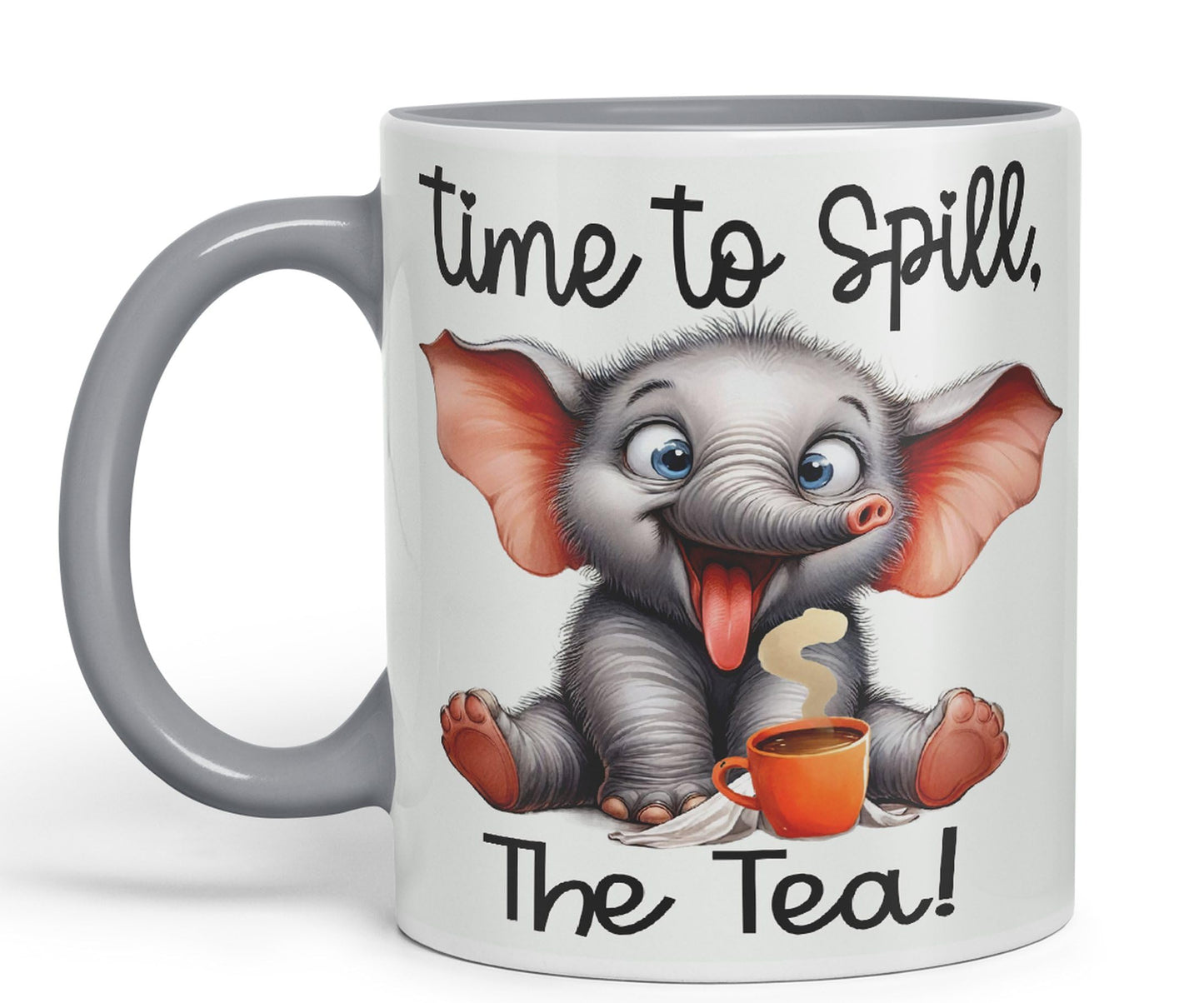 Time to Spill The Tea Elephant Joke sarkasm Sarcastic Ceramic Coloured Mug Cup for Tea Coffee Hot Brew 330ml 11Oz Gift