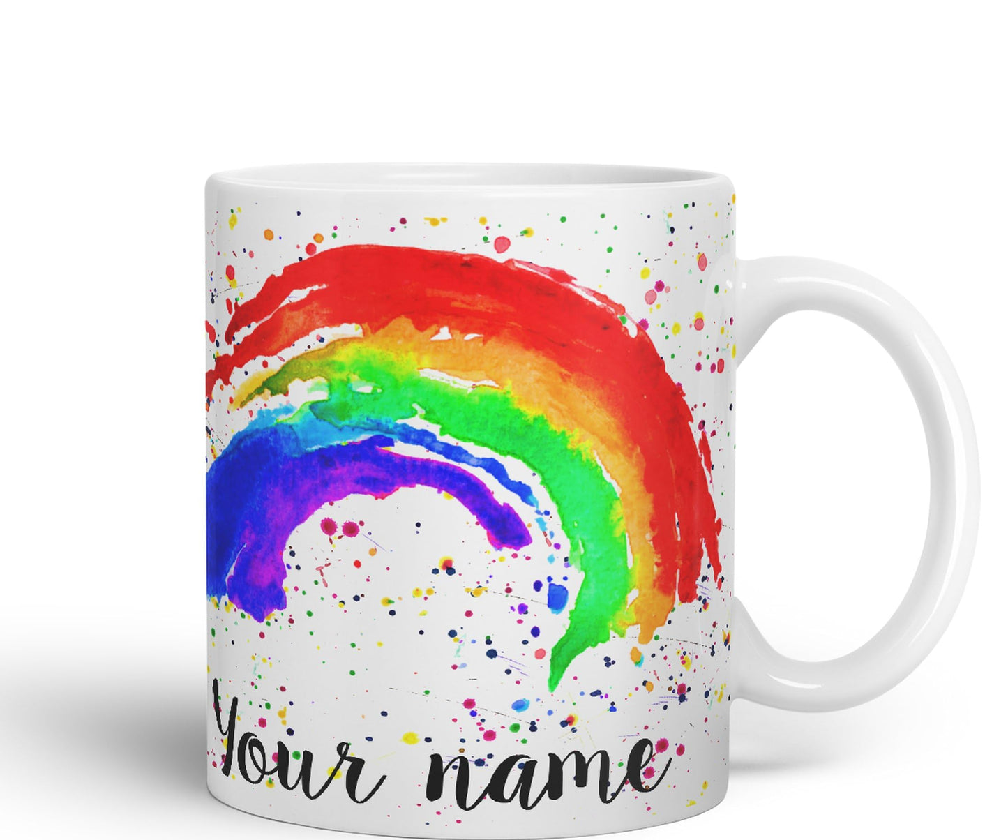 Vixar Personalised with Your Text Rainbow Watercolour Art Coloured Ceramic Mug Cup Gift 330ml 11oz Custom Work Office Tea Coffee (O1)