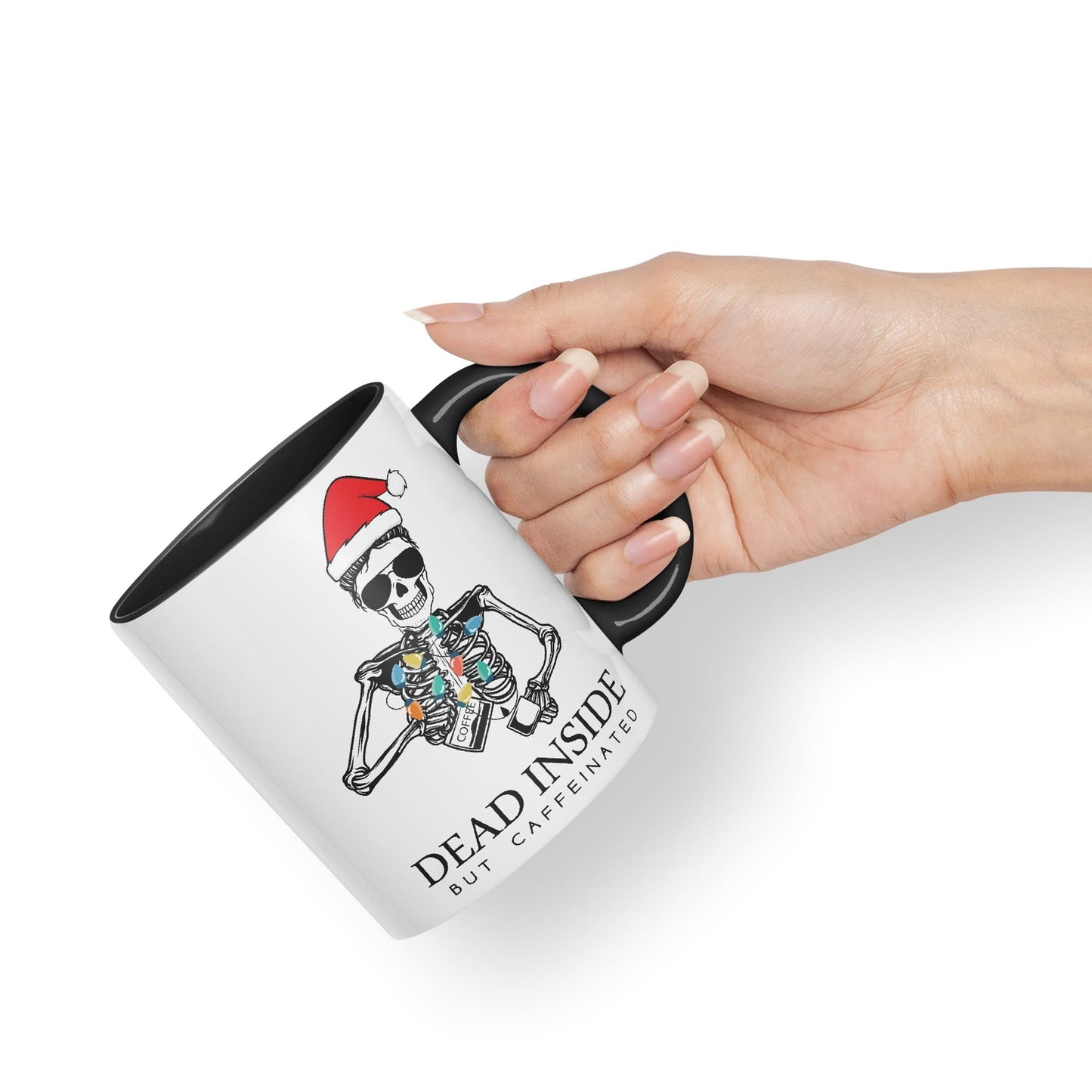 Dead Inside but Coffeinated Christmas Skull Sarcastic Joke Ceramic Coloured Mug Cup for Tea Coffee Hot Brew 330ml 11Oz