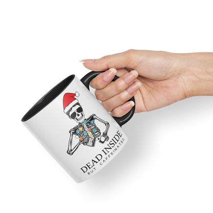 Dead Inside but Coffeinated Christmas Skull Sarcastic Joke Ceramic Coloured Mug Cup for Tea Coffee Hot Brew 330ml 11Oz