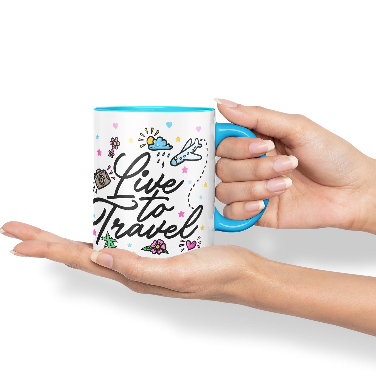 Vixar I Love Travel Live to Travel Coloured Ceramic Mug Cup Gift 330ml 11oz Work Office Tea Coffee Gift Traveler