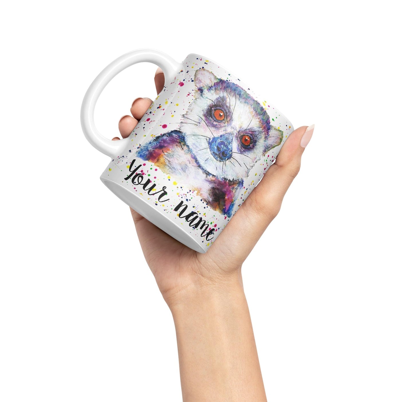 Vixar Personalised with Your Text Lemur Animals Watercolour Art Coloured Ceramic Mug Cup Gift 330ml 11oz Custom Work Office Tea Coffee