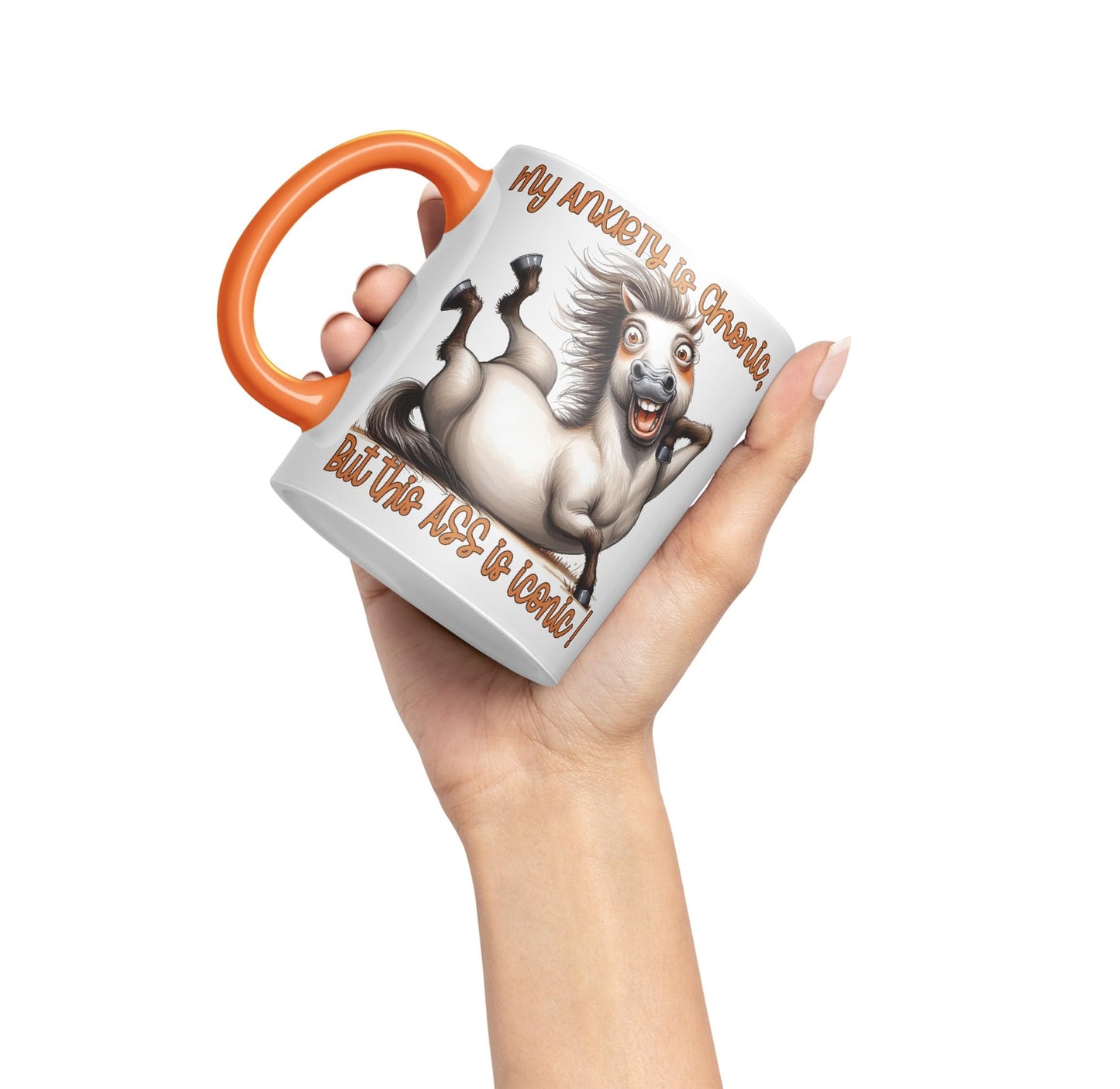 My Anxiety is Chronic, But This a.. is Iconic!, Horse Joke sarkasm Sarcastic Ceramic Coloured Mug Cup for Tea Coffee Hot Brew 330ml 11Oz Gift