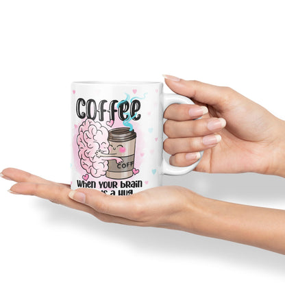 Vixar Coffee When You Brain Needs a Hug Ceramic Coloured Mug Cup Gift Tea Coffee Christmas Office Home Joke Sarcastic