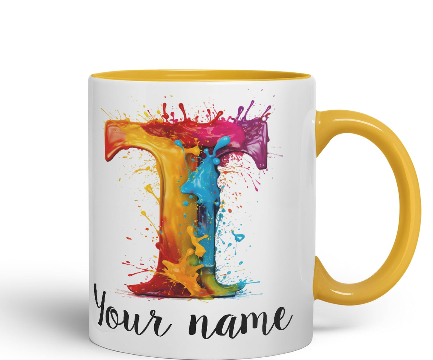 Personalised Letter T mug, Alphabet cusomized custom Letter T Monogram watercolour Ceramic Coloured Mug Cup for Tea Coffee Hot brew 330ml 11Oz Gift