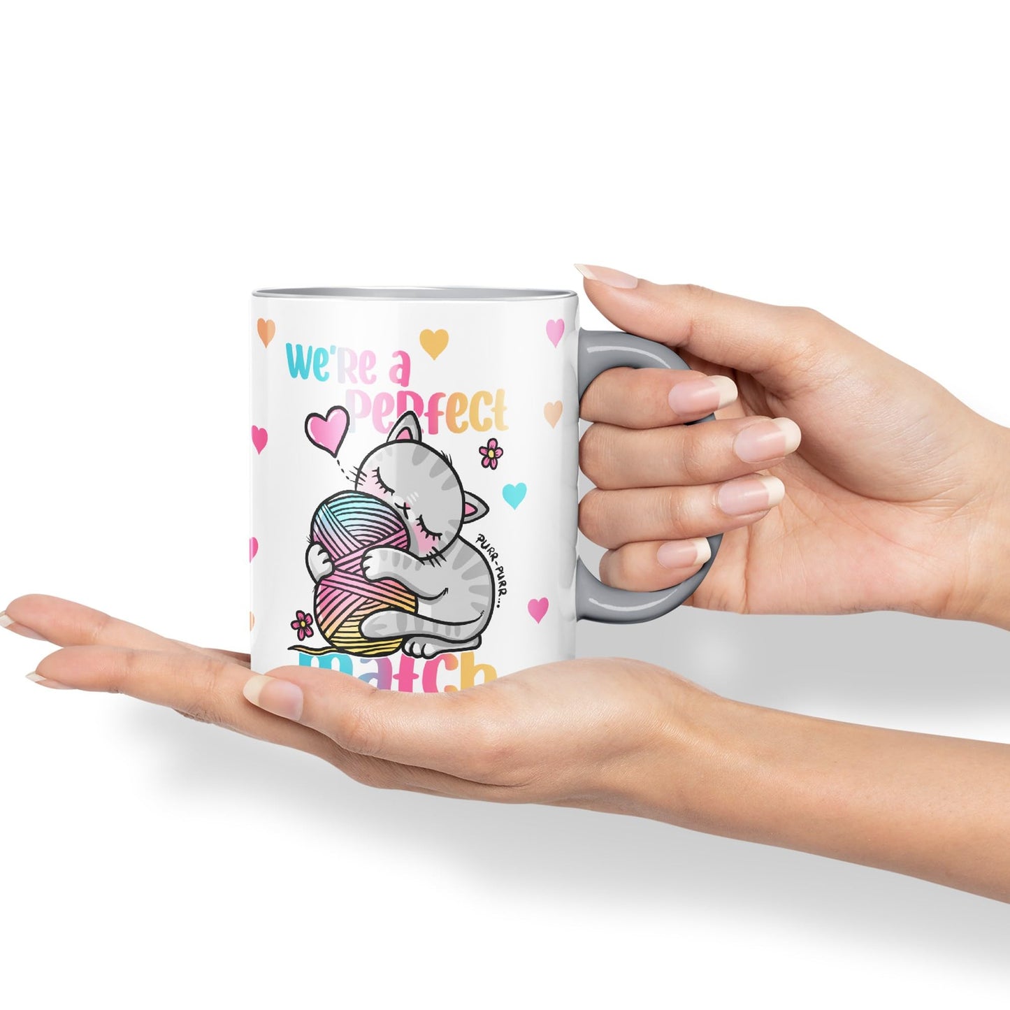 We're a Perfect Match cat Lover Coloured Ceramic Mug Cup Gift 330ml 11oz Work Office Tea Coffee Gift