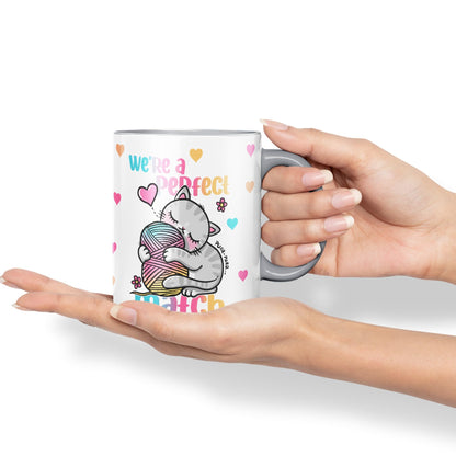 We're a Perfect Match cat Lover Coloured Ceramic Mug Cup Gift 330ml 11oz Work Office Tea Coffee Gift
