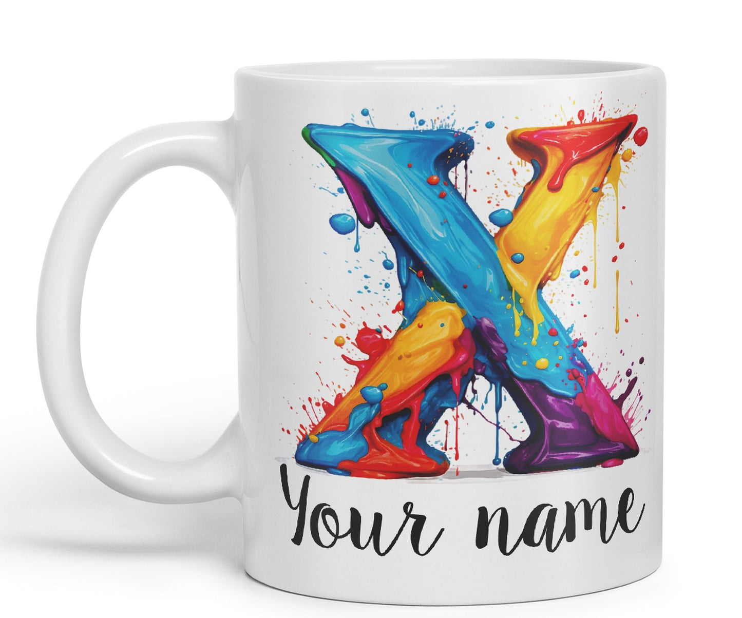 Personalised Letter X mug, Alphabet cusomized custom Letter X Monogram watercolour Ceramic Coloured Mug Cup for Tea Coffee Hot brew 330ml 11Oz Gift