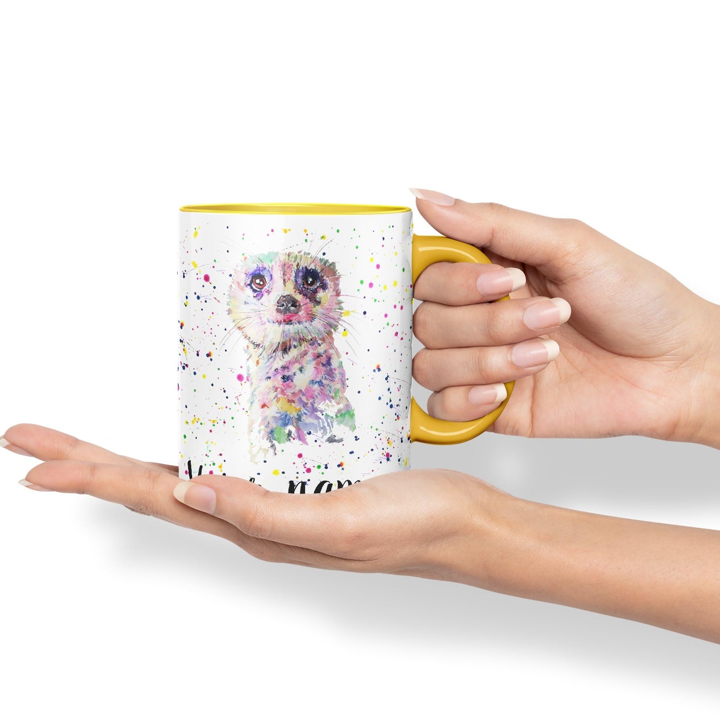 Vixar Personalised with Your Text Meerkat Dessert Wildlife Animals Watercolour Art Coloured Ceramic Mug Cup Gift 330ml 11oz Custom Work Office Tea Coffee