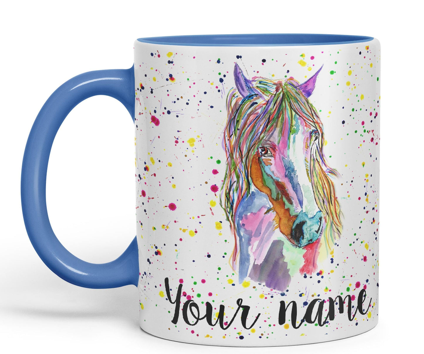 Vixar Personalised with Your Text Horse Farm Animals Watercolour Art Coloured Ceramic Mug Cup Gift 330ml 11oz Custom Work Office Tea Coffee