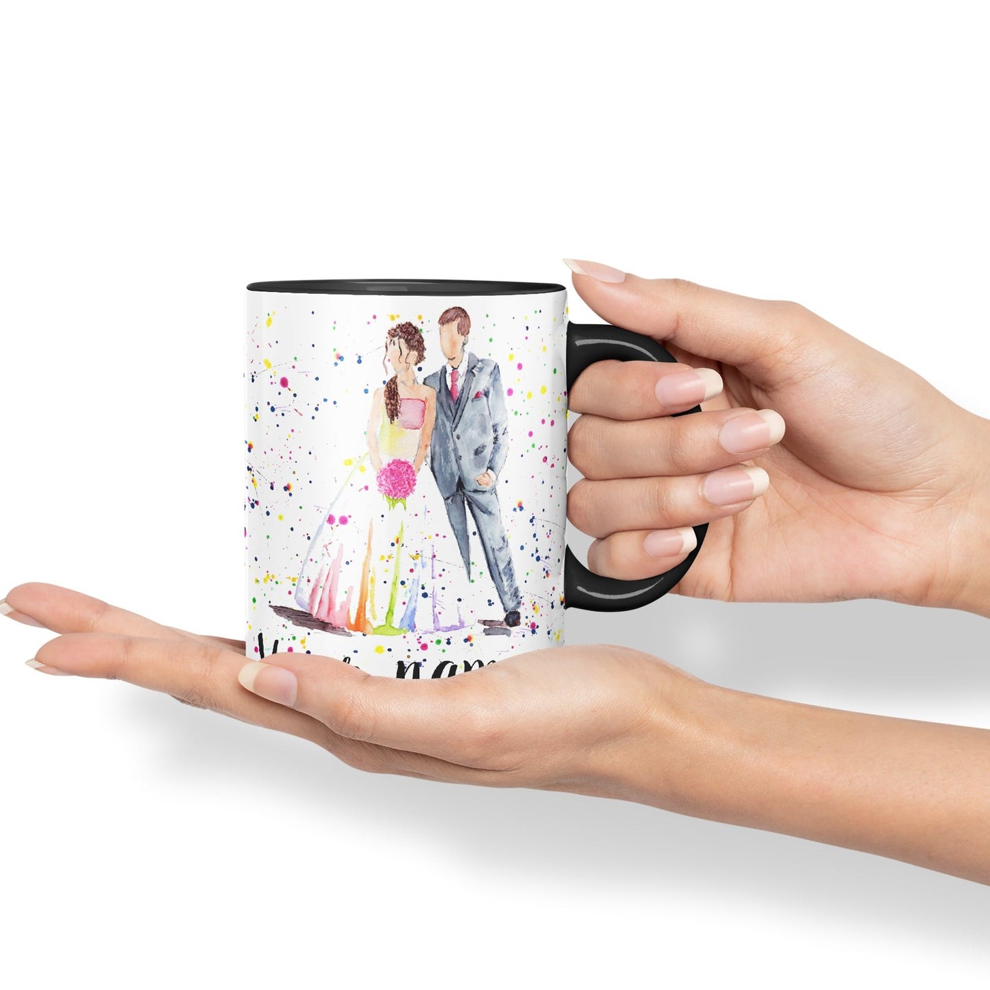 Vixar Personalised with Your Text Wedding Mr and Mrs Bride and Groom Art Coloured Ceramic Mug Cup Gift 330ml 11oz Custom Work Office Tea Coffee