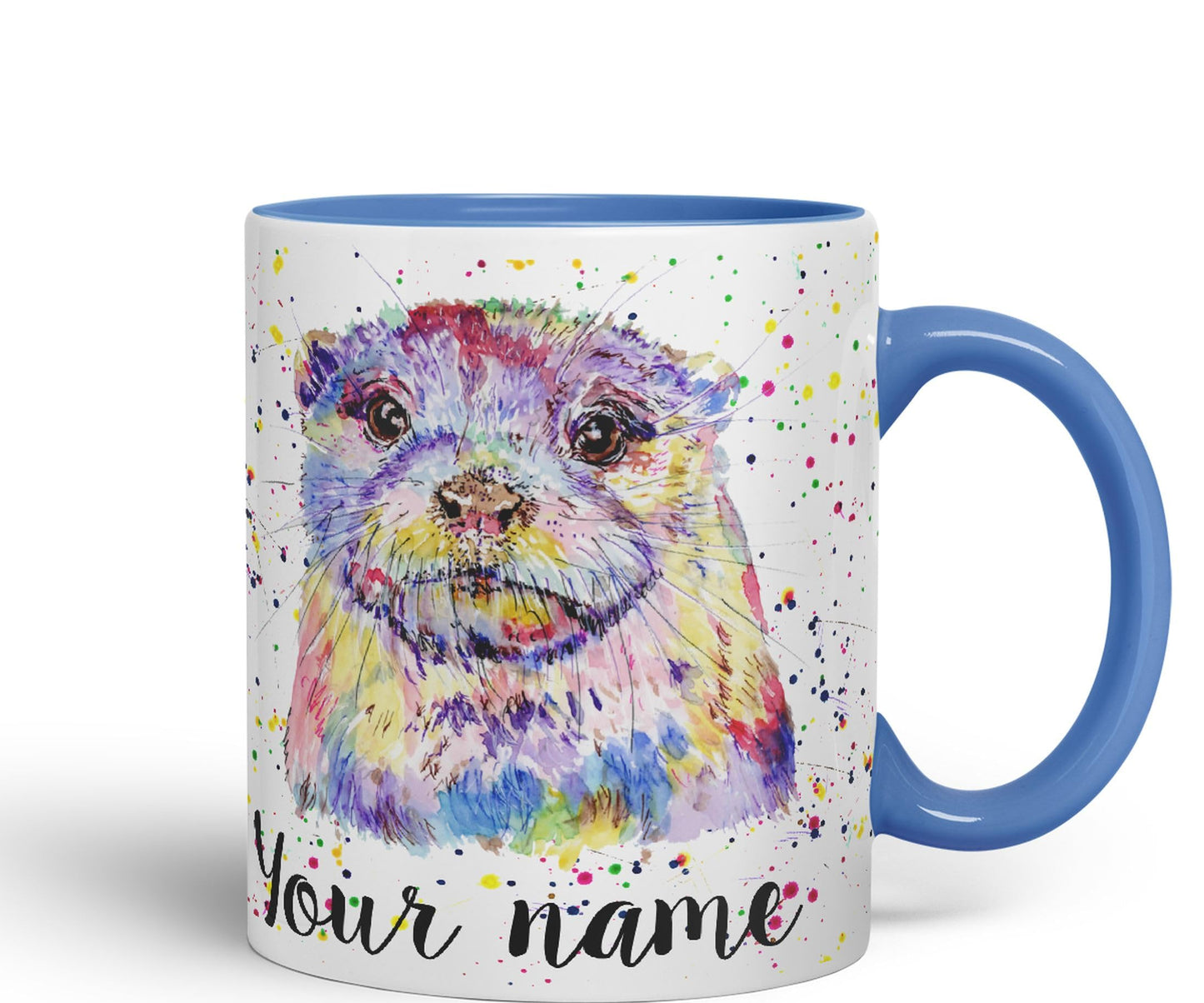 Vixar Personalised with Your Text Otter Animal Watercolour Art Coloured Ceramic Mug Cup Gift 330ml 11oz Custom Work Office Tea Coffee