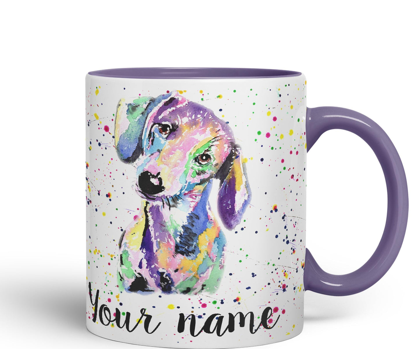 Vixar Personalised with Your Text Dachshund Sausage Dog Wiener Badger Pet Watercolour Art Coloured Ceramic Mug Cup Gift 330ml 11oz Custom Work Office Tea Coffee