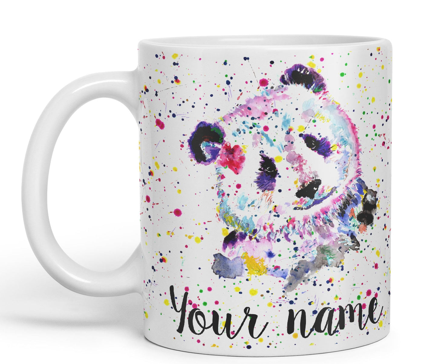 Vixar Personalised with Your Text Panda Bear Watercolour Art Coloured Ceramic Mug Cup Gift 330ml 11oz Custom Work Office Tea Coffee (O1)